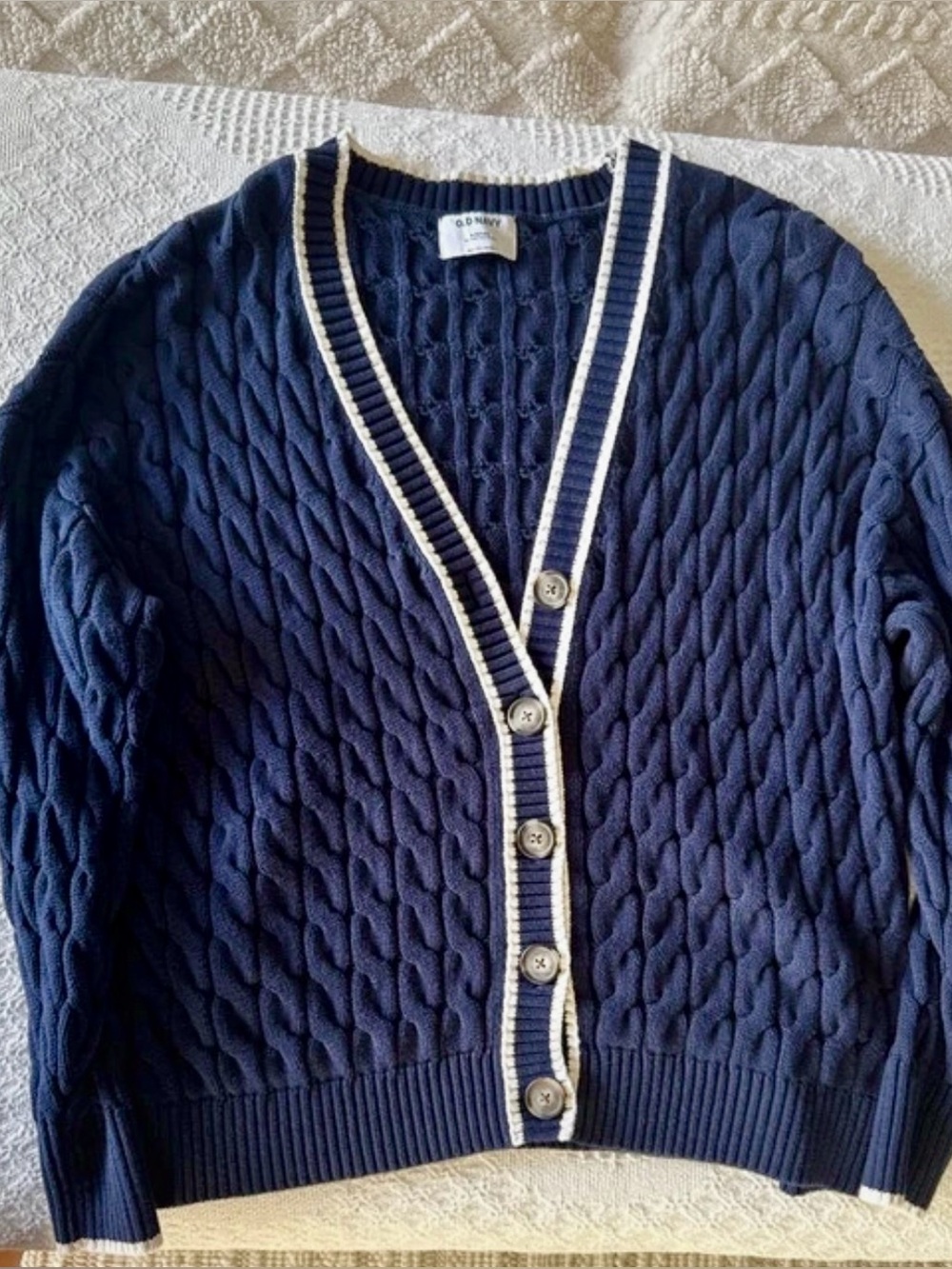 Old Navy Navy Cardigan with white Contrast Trim